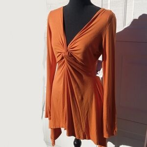 Karen Kane Orange Long Sleeve Twist Front Top Size XS